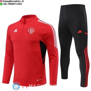 Felpa Da Allenamento Set Completo Manchester United 22-23 Rosso Nero