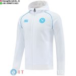 Giacca Con Cappuccio Full Zip Napoli 2025/2026 Bianco Blu Giacca Con Cappuccio Full Zip Napoli 2025/2026 Bianco Blu