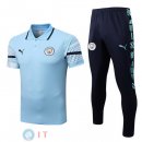 POLO Maglia Set Completo Manchester City 2022/2023 Blu Luce