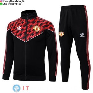 Giacca Set Completo Lunga Zip Manchester united 25-26 Nero II Rosso