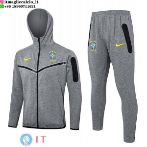 Giacca Felpa Cappuccio Set Completo Brasile 2024 Grigio