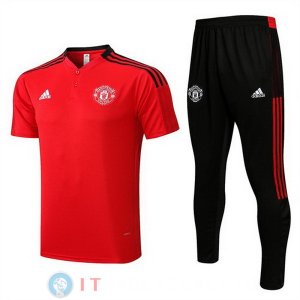 POLO Maglia Set Completo Manchester United 2022/2023 Rosso Nero