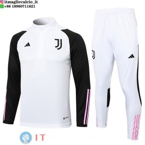 Felpa Da Allenamento Bambino Set Completo Juventus 23-24 Bianco II Nero Rosa