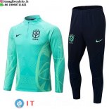 Felpa Da Allenamento Bambino Set Completo Brasile 2022 Verde Nero