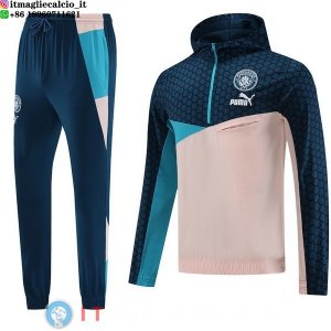 Giacca Felpa Cappuccio Set Completo Manchester City 23-24 Blu Navy Rosa