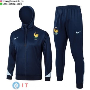 Giacca con Cappuccio e Zip Completa e Pantaloni Francia 2025 Blu Navy