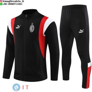 Giacca Set Completo Lunga Zip AC Milan 23-24 Nero I Rosso Bianco