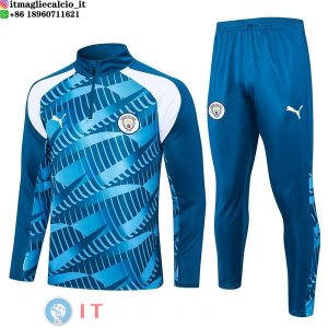 Felpa Da Allenamento Bambino Set Completo Manchester City 23-24 Blu II Bianco