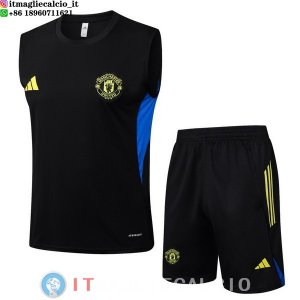 Senza Maniche Set Completo Maglia Manchester United 2025/2026 Bianco Nero Giallo