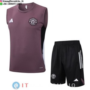 Senza Maniche Set Completo Maglia Manchester United 2025/2026 Purpureo Nero