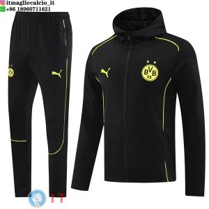 Giacca Felpa Cappuccio Set Completo Borussia Dortmund 24-25 Nero Giallo