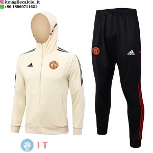 Giacca Felpa Cappuccio Set Completo Manchester United 23-24 Giallo Nero