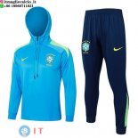 Giacca Felpa Cappuccio Set Completo Brasile 2024 Blu I Verde