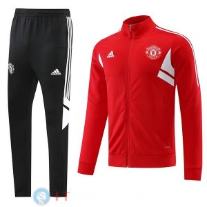 Giacca Set Completo Lunga Zip Manchester United 22-23 Rosso Nero