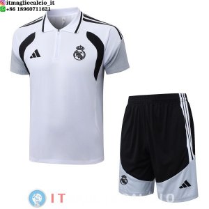 POLO Maglia Set Completo Real Madrid 2026/2027 Bianco Nero Grigio