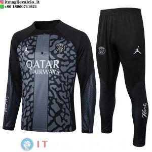 Felpa Da Allenamento Bambino Set Completo PSG 23-24 Grigio I Nero