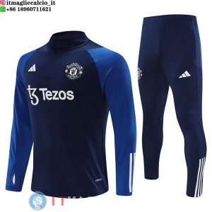 Felpa Da Allenamento Set Completo Manchester United 23-24 Blu I Bianco