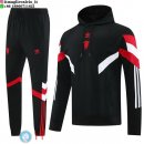 Giacca Felpa Cappuccio Set Completo Manchester United 24-25 Nero Rosso