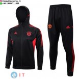 Giacca Felpa Cappuccio Set Completo Bayern Monaco 23-24 Nero Rosso