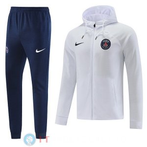 Giacca Felpa Cappuccio Set Completo Paris Saint Germain 22-23 Bianco II Nero