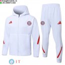 Giacca Felpa Cappuccio Set Completo Bayern Monaco 25-26 Bianco Rosso