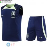 Senza Maniche Set Completo Maglia Brasile 2022 Blu Navy II Verde