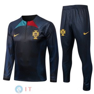 Giacca Set Completo Maglia Portogallo 2022 Nero Blu