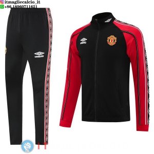 Giacca Lunga Zip Set Completo Manchester United 25-26 Nero I Rosso