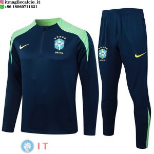 Felpa Da Allenamento Set Completo Brasile 2024 Blu Navy I Verde