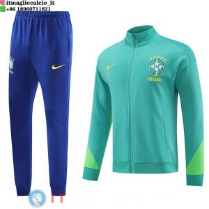 Giacca Set Completo Lunga Zip Brasile 2023 Blu I Verde