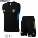 Senza Maniche Set Completo Maglia Manchester United 2025/2026 Bianco Nero Giallo