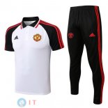 POLO Maglia Set Completo Manchester United 2022/2023 Bianco Nero Rosso