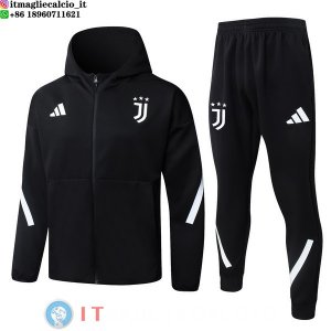 Giacca con Cappuccio e Zip Completa e Pantaloni Juventus 2025/2026 Nero Bianco