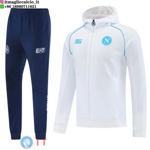 Giacca con Cappuccio e Zip Completa e Pantaloni Napoli 2025/2026 Bianco Blu