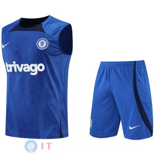 Senza Maniche Set Completo Maglia Chelsea 2022/2023 Blu Bianco Nero