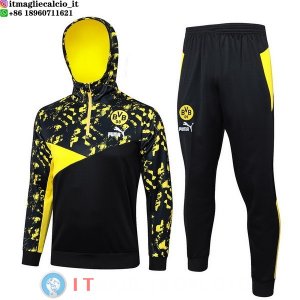Giacca Felpa Cappuccio Set Completo Borussia Dortmund 23-24 Nero I Giallo