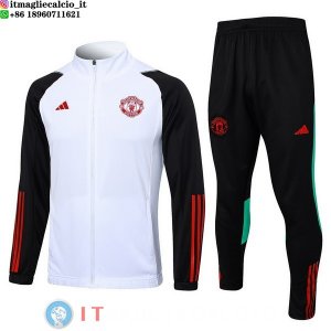 Giacca Set Completo Lunga Zip Manchester United 23-24 Bianco Nero Rosso