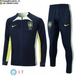 Giacca Set Completo Lunga Zip Brasile 2023 Blu Navy Verde