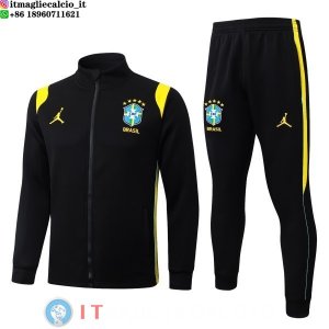 Giacca Full Zip e Pantaloni Allenamento Brasile 2026 Nero Giallo