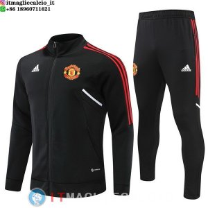 Giacca Set Completo Lunga Zip Manchester United 23-24 Nero I Rosso Grigio