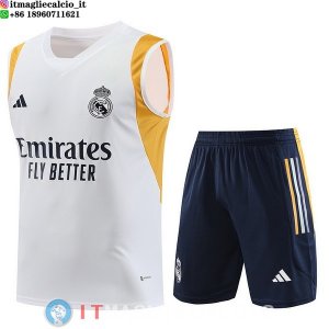 Senza Maniche Set Completo Maglia Real Madrid 2023/2024 Bianco Giallo Blu