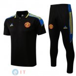 POLO Maglia Set Completo Manchester United 2022/2023 Nero Giallo