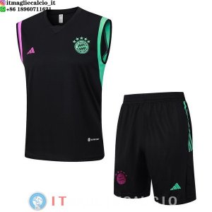 Senza Maniche Set Completo Maglia Bayern Monaco 2023/2024 Nero Purpureo Verde