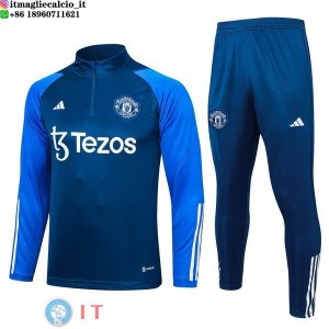 Felpa Da Allenamento Set Completo Manchester United 23-24 Blu Bianco