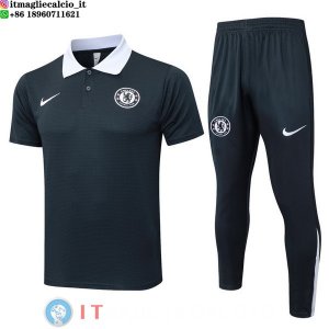 POLO Maglia Set Completo Chelsea 2025/2026 Grigio Navy Bianco
