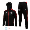 Giacca Felpa Cappuccio Set Completo Manchester United 21-22 Nero Rosso