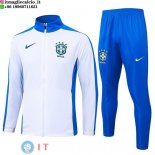 Giacca Set Completo Lunga Zip Brasile 2024 Bianco Blu