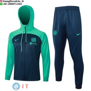 Giacca Felpa Cappuccio Set Completo Barcellona 23-24 Verde I Blu