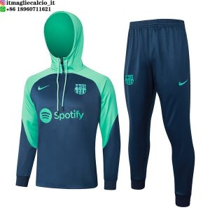 Giacca Felpa Cappuccio Set Completo Bambino Barcellona 23-24 Verde Blu