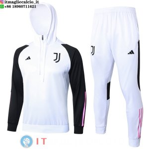 Giacca Felpa Cappuccio Set Completo Bambino Juventus 23-24 Bianco Nero Rosa